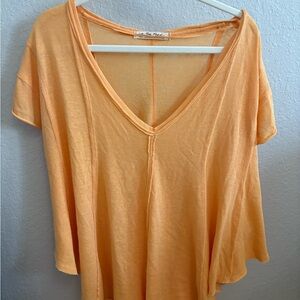 Free People Orange Asymmetrical Short Sleeve Tee